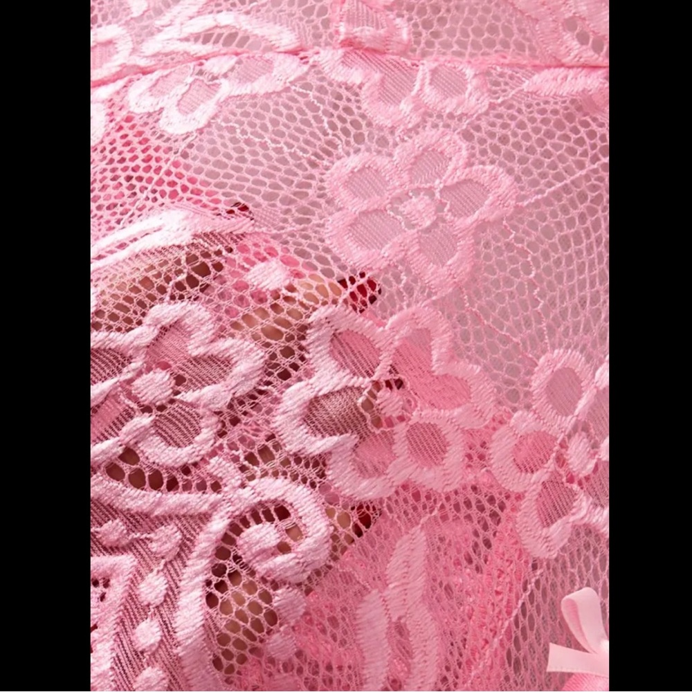 Light Pink & Floral Lace, Crotchless, Lingerie Bodysuit - Picture 7 of 10